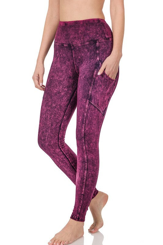 Mineral Wash Wide Waistband Full-Length Leggings