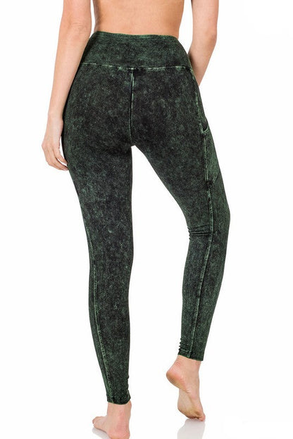 Mineral Wash Wide Waistband Full-Length Leggings