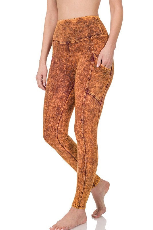 Mineral Wash Wide Waistband Full-Length Leggings