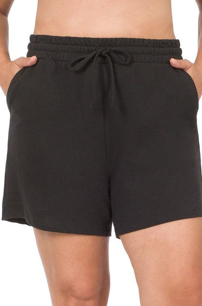 Plus French Terry Drawstring Waist Shorts