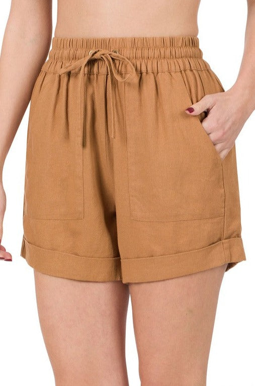 Linen Drawstring-Waist Shorts with Pockets
