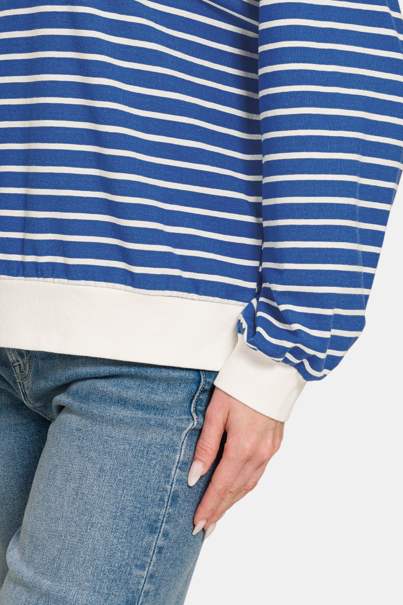 Striped Rib Banded Pullover / LT NAVY