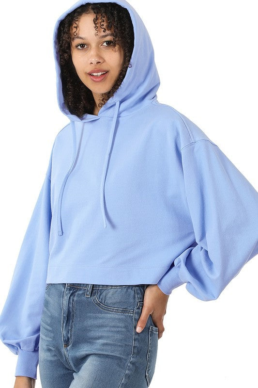 French Terry Drop Shoulder Cropped Hoodie
