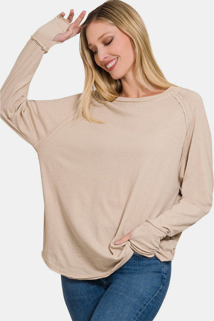 Cotton Raglan Sleeve Thumbhole Top