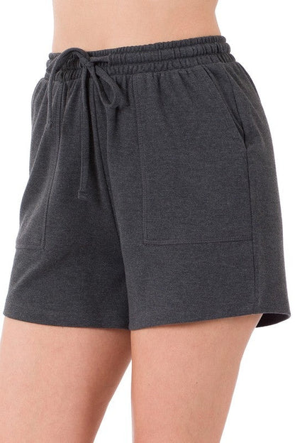 Cotton Drawstring Waist Shorts with Pockets