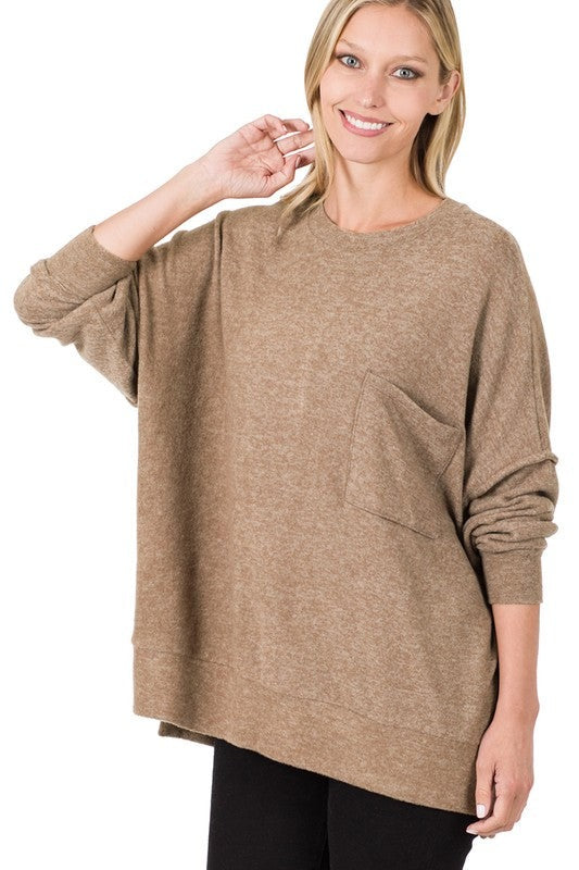 Brushed Melange Drop Shoulder Oversized Sweater