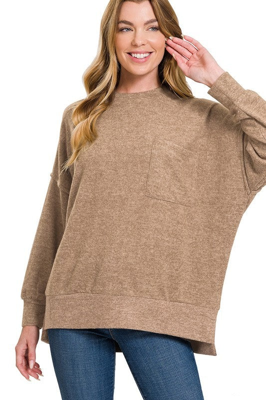 Brushed Melange Drop Shoulder Oversized Sweater