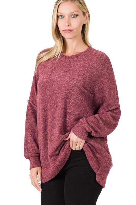 Brushed Melange Drop Shoulder Oversized Sweater