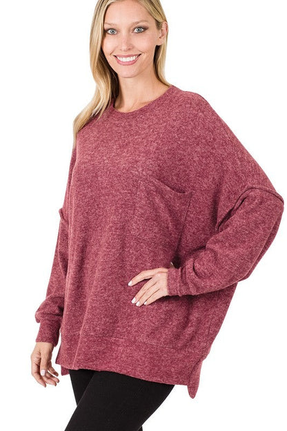 Brushed Melange Drop Shoulder Oversized Sweater