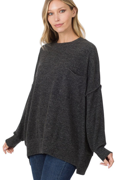 Brushed Melange Drop Shoulder Oversized Sweater