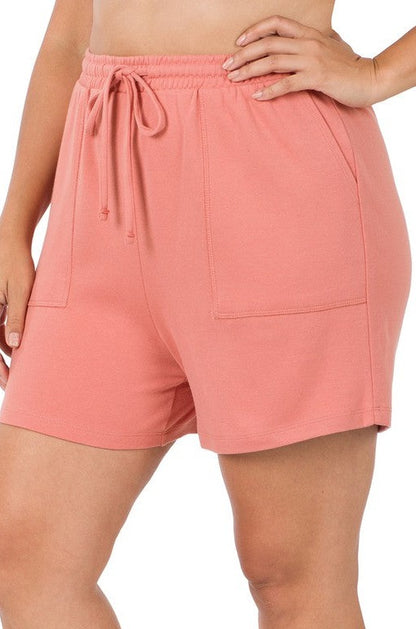 Plus Cotton Drawstring Waist Shorts