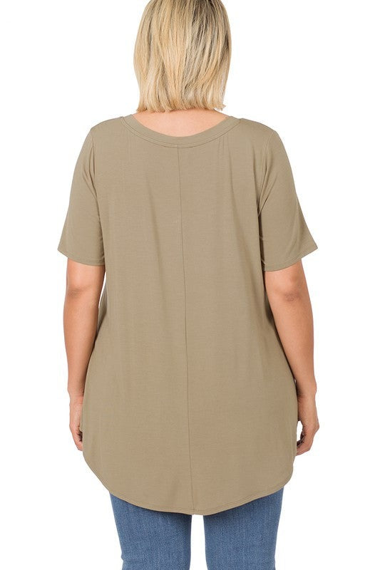 Plus Luxe Rayon S/Sleeve V-Neck Hi-Low Hem Top