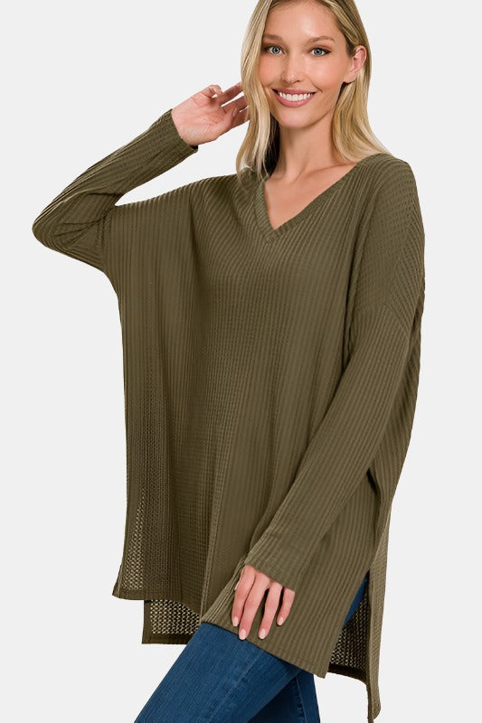 Plus Brushed Thermal Waffle V-Neck Sweater