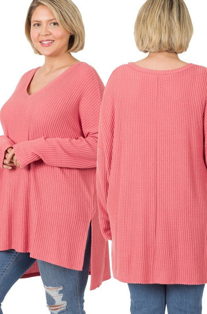 Plus Brushed Thermal Waffle V-Neck Sweater