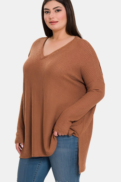 Plus Brushed Thermal Waffle V-Neck Sweater