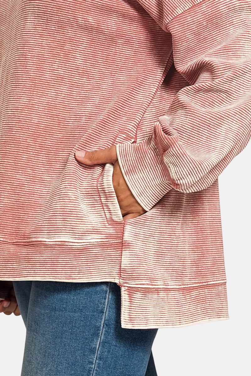 Acid Washed Double Ribbed Hi-Low Pullover / WINTER ROSE