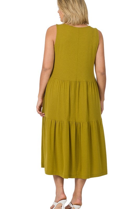 Plus Sleeveless Tiered Midi Dress / RUBY