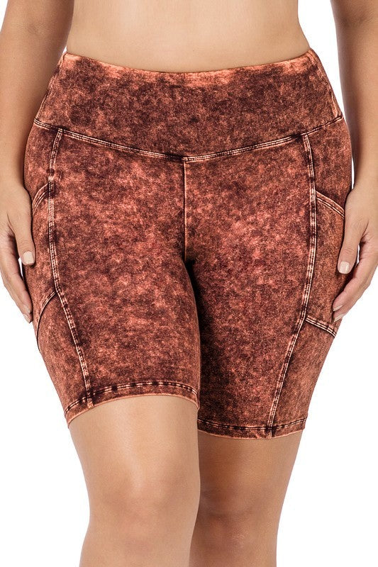 Plus Mineral Wash Wide Waistband Pocket Leggings