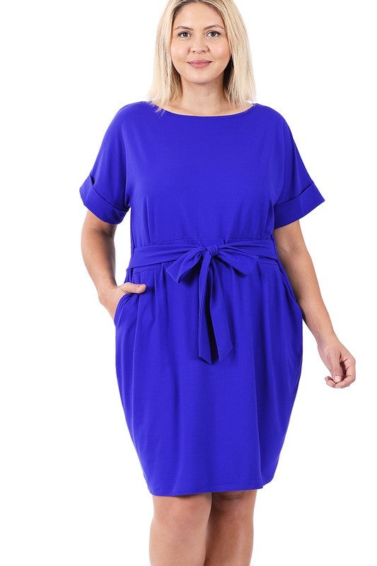 Plus Brushed Tie Belt Dress
