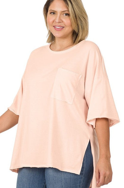 Plus Raw Edge High-Low Hem Box Top