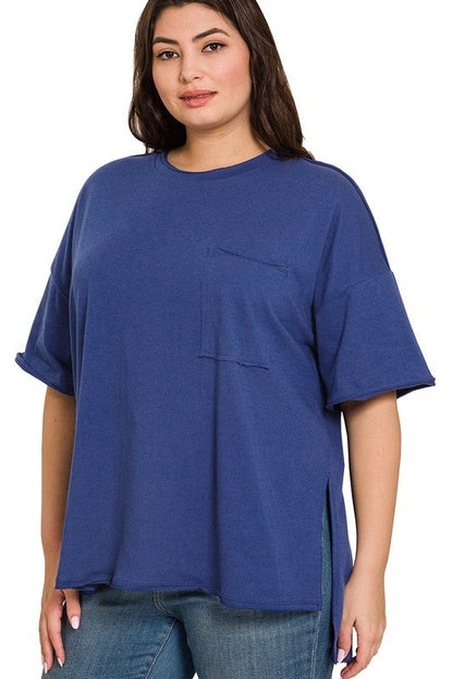 Plus Raw Edge High-Low Hem Box Top