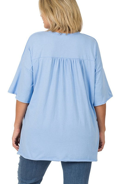 Plus Raw Edge High-Low Hem Box Top