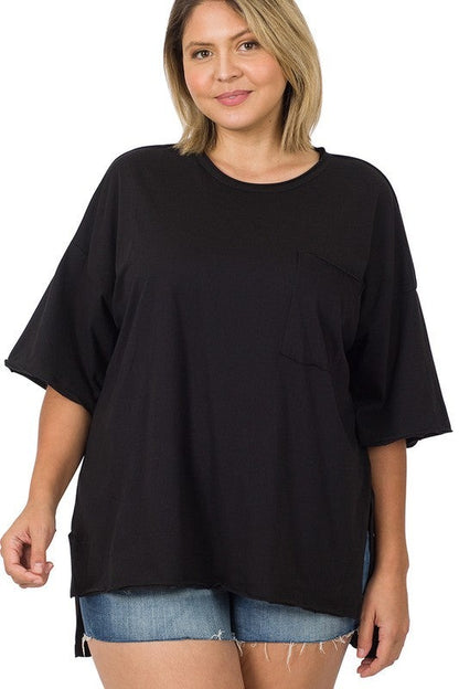 Plus Raw Edge High-Low Hem Box Top