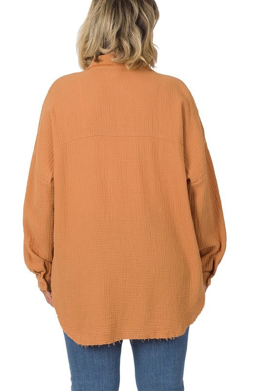 Plus Oversized Raw Edge Shirt