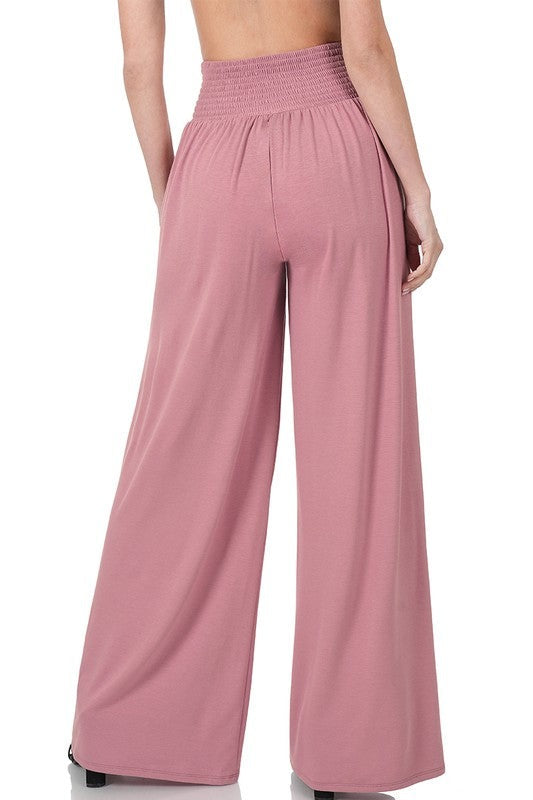 Smocked Waist Wide Leg Pants