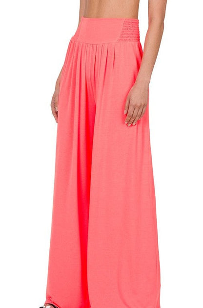 Smocked Waist Wide Leg Pants