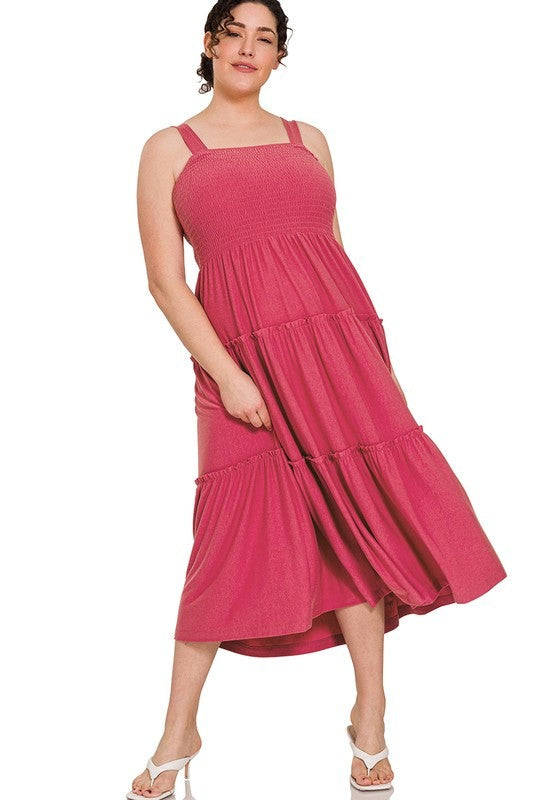 Plus Smocked Tiered Midi Dress