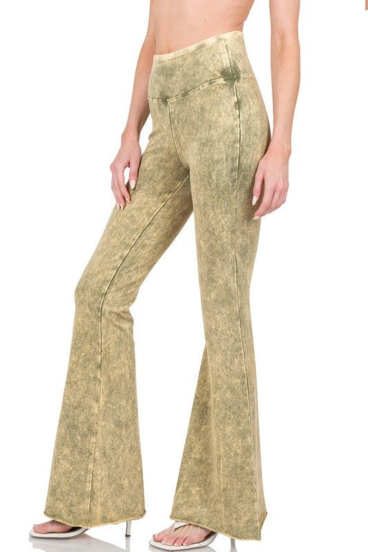 Acid Wash High Waist Raw Edge Hem Pants