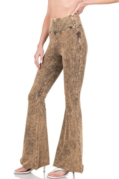 Acid Wash High Waist Raw Edge Hem Pants