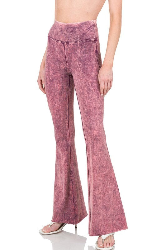 Acid Wash High Waist Raw Edge Hem Pants