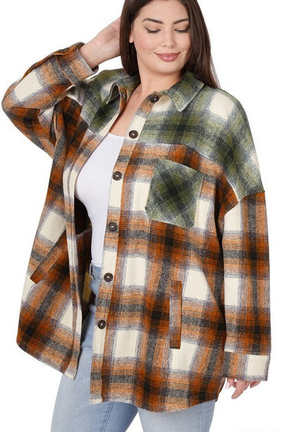 Plus Oversized Yarn Dyed Plaid Longline Shacket