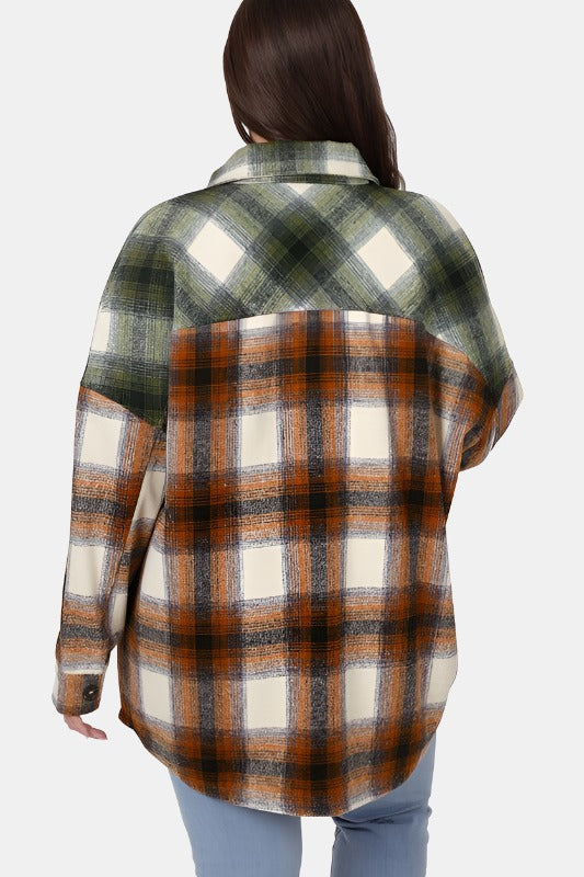 Plus Oversized Yarn Dyed Plaid Longline Shacket