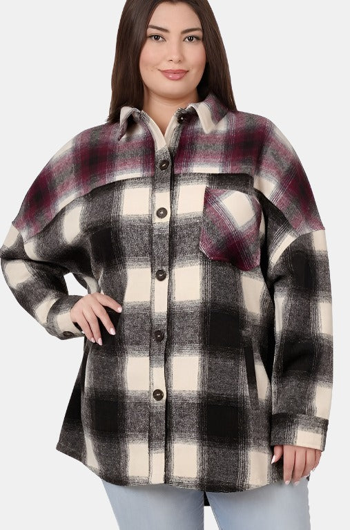 Plus Oversized Yarn Dyed Plaid Longline Shacket