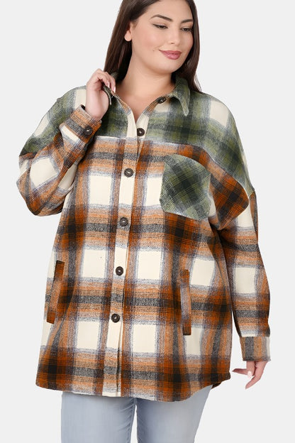 Plus Oversized Yarn Dyed Plaid Longline Shacket