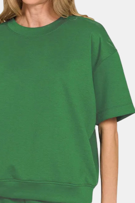 Scuba Round Neck Top & Dolphin Shorts Set / DK GREEN