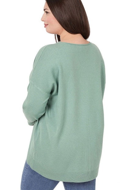 Plus Hi-Low Garment Dyed Front Seam Sweater