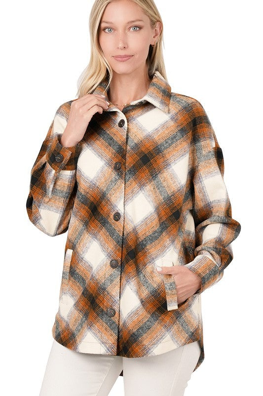 Yarn Dyed Plaid Shacket With Pockets