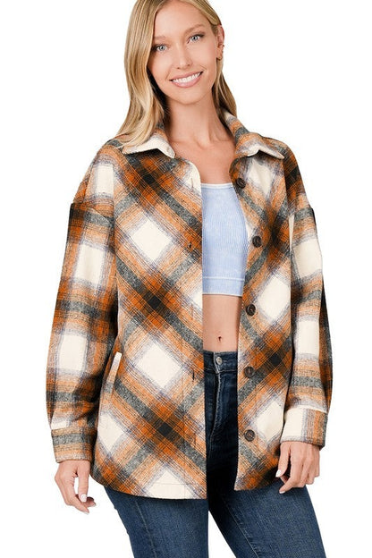 Yarn Dyed Plaid Shacket With Pockets