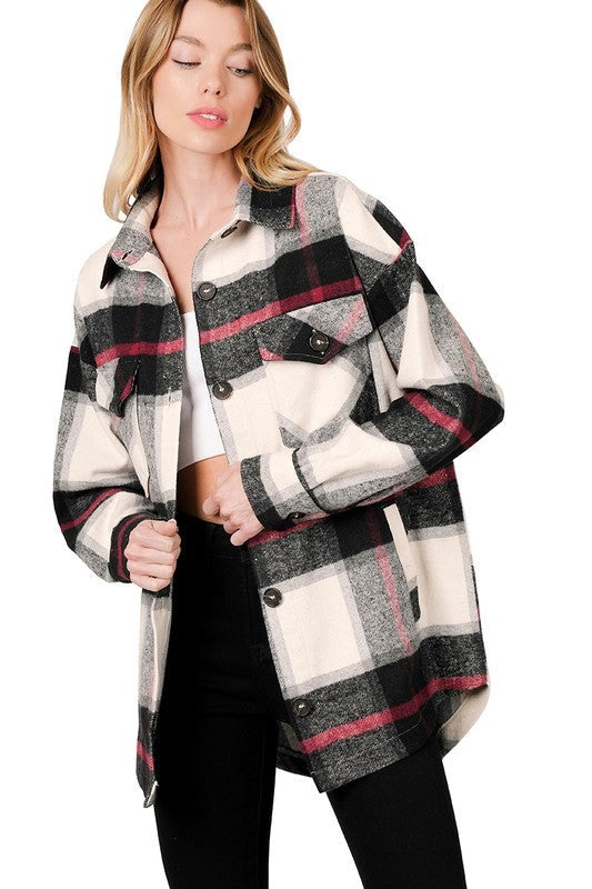 Oversized Yarn Dyed Plaid Shacket / BLACK