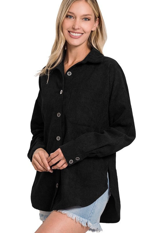 Oversize Corduroy Shacket / BLACK