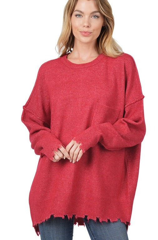 Distressed Melange Oversized Sweater