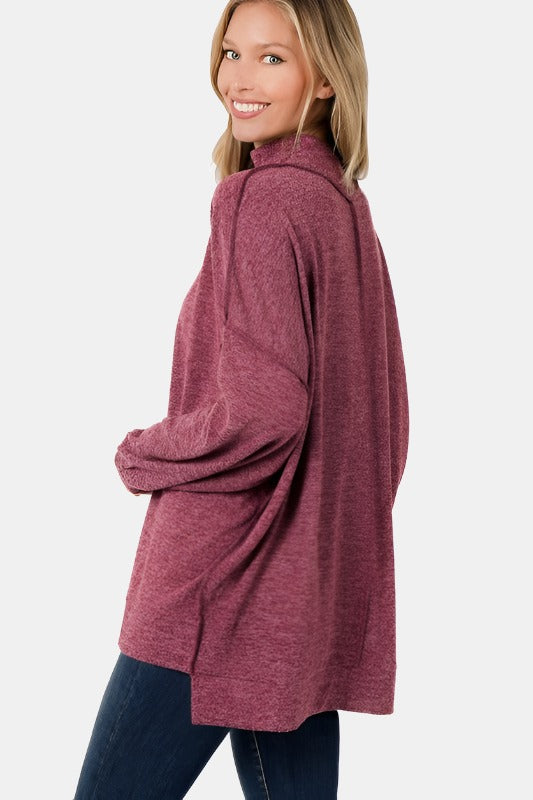 Brushed Melange Hacci Mock Neck Sweater