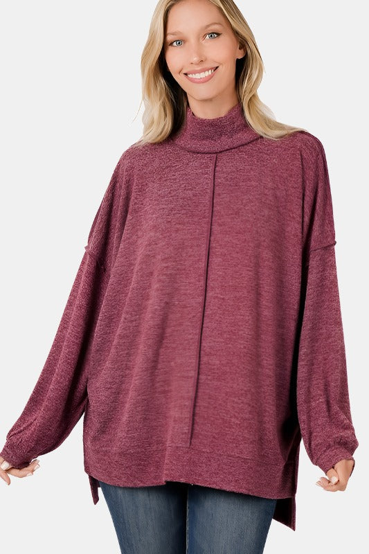 Brushed Melange Hacci Mock Neck Sweater