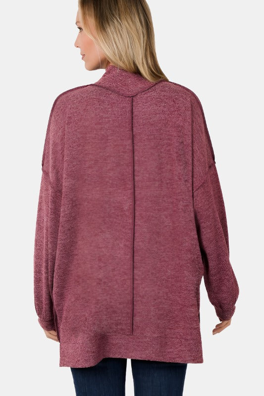 Brushed Melange Hacci Mock Neck Sweater / BLACK