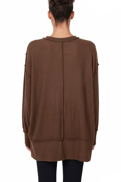 Brushed Waffle Oversized Exposed-Seam Sweater