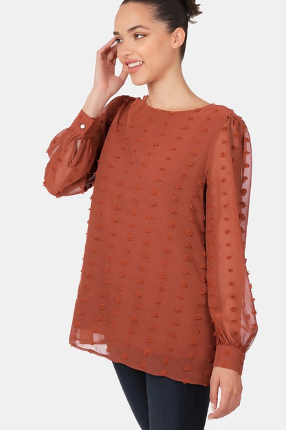 Swiss Dot Round Neck Blouse